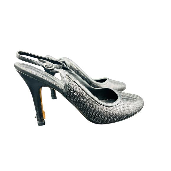 ✨ Nina Slingback Heels New Year sequin Mesh Black 9M Leather Sole Formal Shoe - Picture 4 of 7